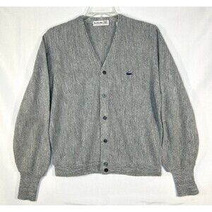 Vintage Izod Of London Lacoste Crocodile Cardigan Sweater USA Gray Size M